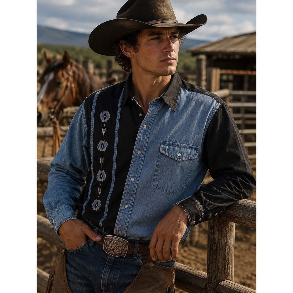 Cumberland Outfitters Men's XLT Western Pearl Snap Shirt Boho Southwestern Aztec